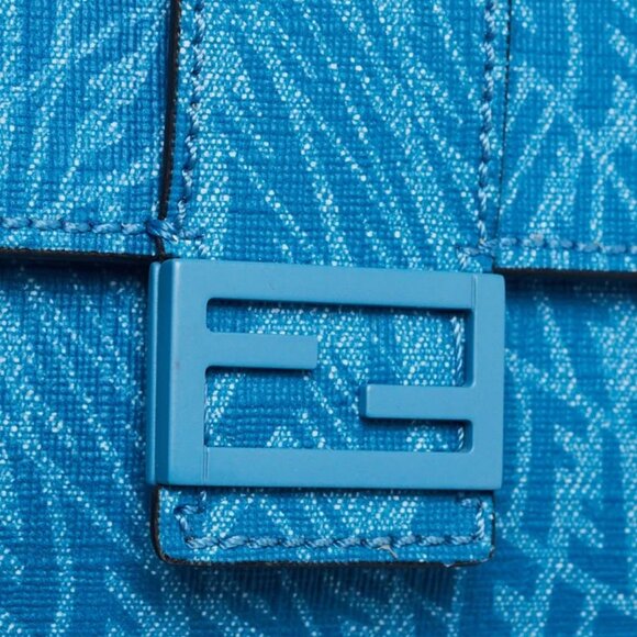 Fendi Cyber Blue Glazed Fabric FF Vertigo Baguette Belt Pouch Bag - Picture 6 of 10